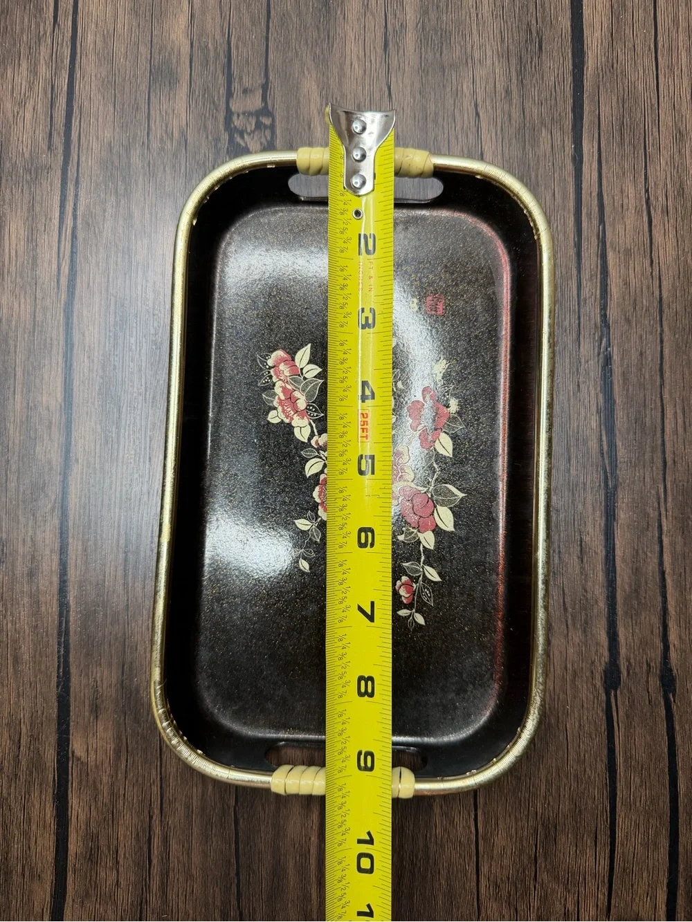 Vintage Floral Serving Trays - Black with Red Flower Motif